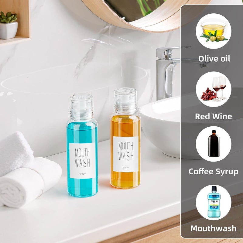 VITVITI Glass Mouthwash Dispenser for Bathroom, 10 OZ Mouth Wash Container Bottle with Lid Cup, Countertop Small Clear Refillable Mouthwash Dispensers Decanter, Set of 2 (White) - Image 3